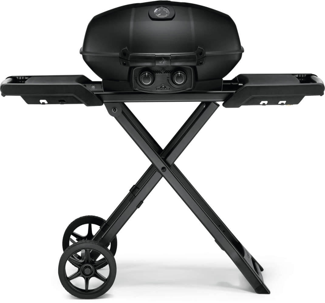 BBQ Napoléon TravelQ Phantom Pro 285 avec chariot pliable noir photographié sur fond neutre